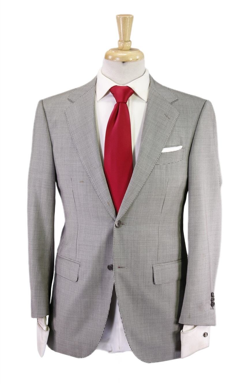 United Arrows Japan Black White Houndstooth Vitale Barberis Wool 2-Btn Suit 36S